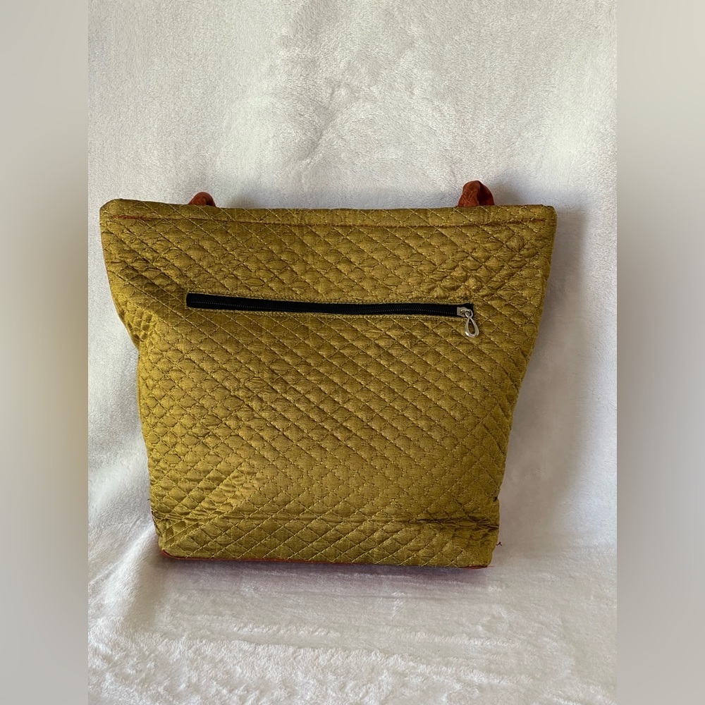 Vintage silk shoulder handbag with zipper boho - Picture 2 of 8